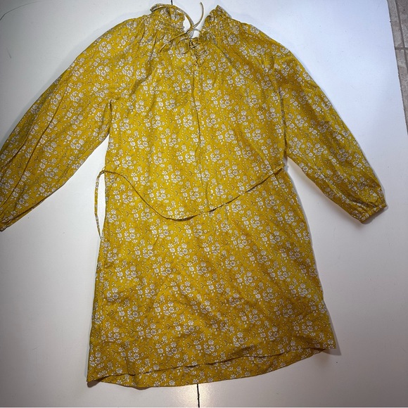 J.Crew Yellow High Neck Liberty Print Floral Ruffle Self Tie 100% Cotton Size XS - Picture 7 of 16